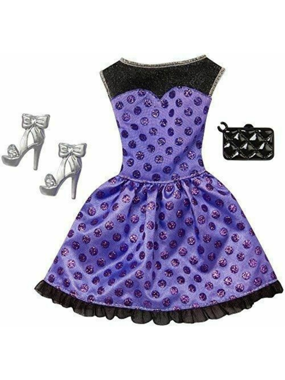 Mattel DMF53 Barbie Fashion Pack Dress Silver Heels Black Bag 2015